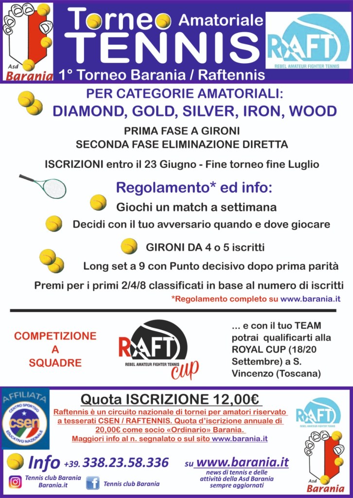 Questa la locandina per i primi tornei Raftennis a Bari e Provincia 